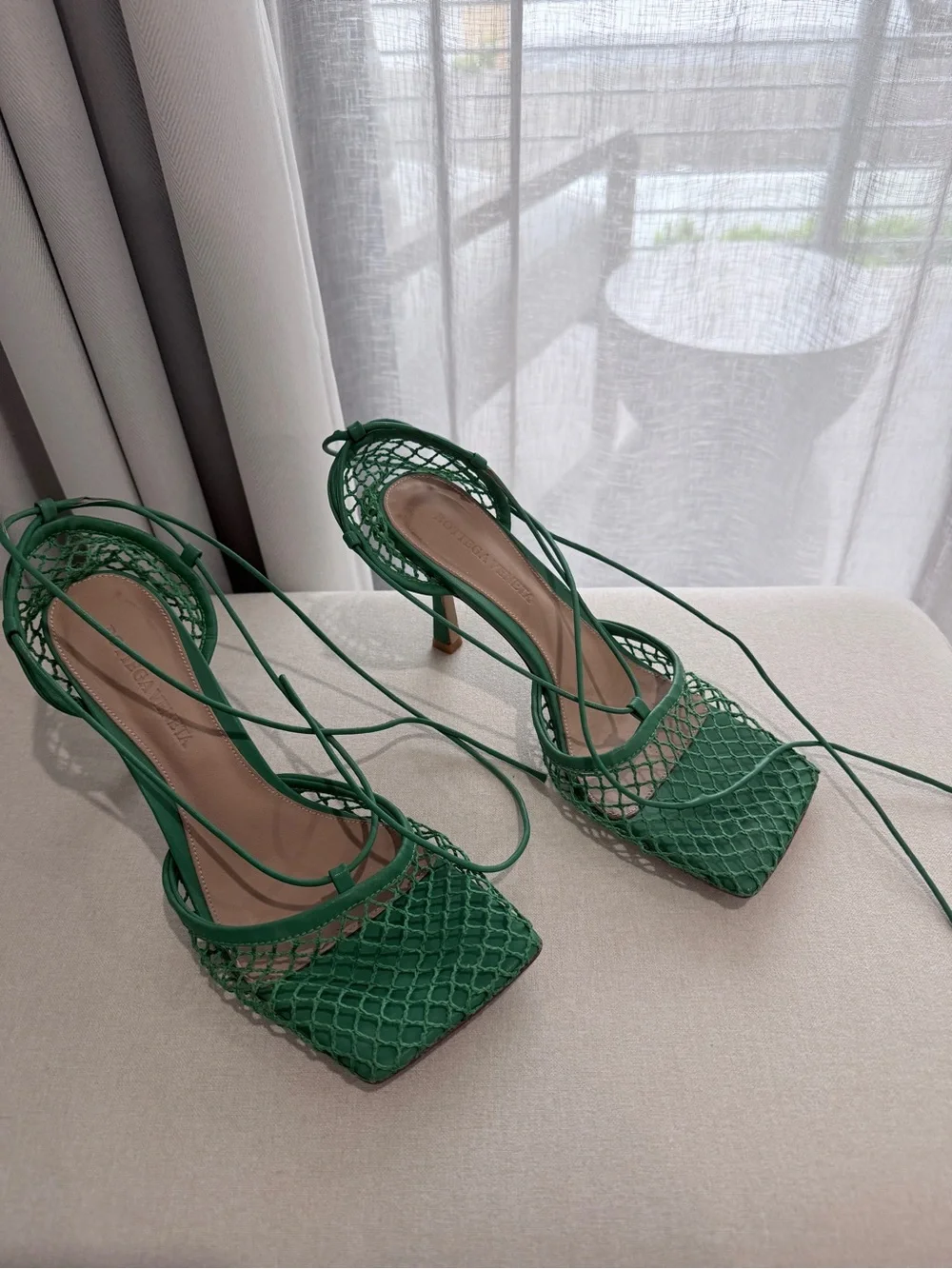 Bottega Veneta Green Mesh Lace-Up Stiletto Heels Size 39